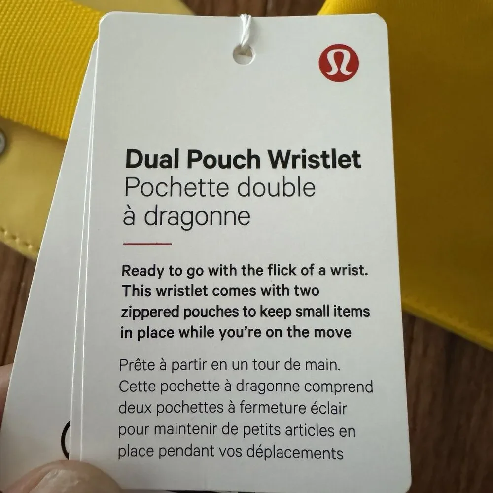 Lululemon Dual Pouch Wristlet Yellow Maize Lemon Silver Keychain Wallet Travel